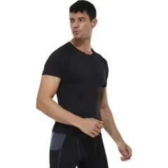 Anna-Kaci Active Men's Compression Short Sleeve T-Shirt in Stretch Heather Fabric for Performance and Training