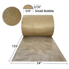 UOFFICE Kraft Backed Bubble Cushioning Wrap 24" x 125-Feet Long Roll