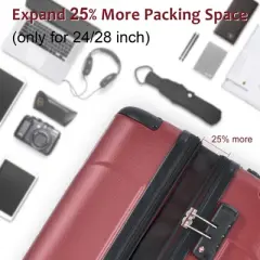 24 Inch Red Hardshell Luggage Lightweight Durable ABS Suitcases with Double Wheels Expandable Checked