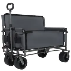 3-in-1 Convertible Folding Wagon Cart with Bench Seat & Storage - 500lbs Heavy-Duty Utility Wagon, 180L Capacity All-Terrain Wheels for Camping, Beach