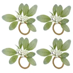 Saro Lifestyle Woven Wonder White Berry Napkin Ring (Set of 4), Green