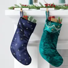 21" Christmas Gold Starburst Velvet Stocking Navy - Wondershop&trade;