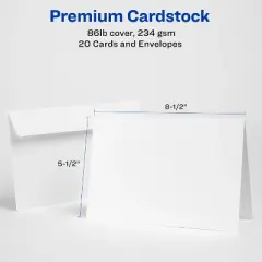 Avery Printable Greeting Cards, Half-Fold, 5.5" x 8.5", Matte White, 20 Blank Cards with Envelopes (3265)