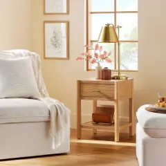 Grooved Wood Square Accent Side Table with Drawer - Natural - Hearth & Hand&trade; with Magnolia