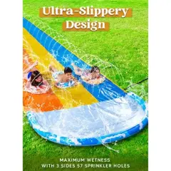 Joyfy 22.5ft Extra Large Triple Lane Water Slides, Summer Lawn Waterslides Toy with Build in Sprinkler for Kids Adults