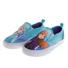 Frozen Elsa Anna Girls No Lace Shoes - Kids Disney Character Loafer Low top SlipOn Casual Tennis Canvas Sneakers (size 5-12 toddler - little kid)
