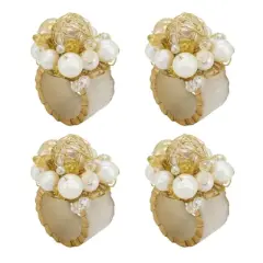 Saro Lifestyle Dazzling Delight Beaded Napkin Ring (Set of 4), Gold