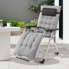 JIONJOY Zero Gravity Folding Lounge Chair - Removable Cushion & Cup Holder Tray, Reclining Patio Camping Chair-Grey