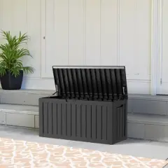 Lirago 80 Gal 300L Outdoor Storage Box with Lid Weatherproof Polypropylene Resin UV Protected KD Design Black