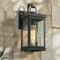 12" Metal/Seeded Glass Square Outdoor Wall Light Matte Black - LNC