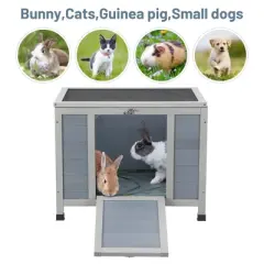 Sandinrayli 24in Wooden Catio - Outdoor Cat/Small Animal & Indoor Rabbit Hutch, Sturdy Wtr-Prf Insul Shelter for Cats/Dogs/Rabbits/Guinea Pigs (Gray)