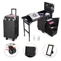 Byootique Rolling Manicure Table with 4 Storage Foldable Nail Station Desk for Beauty Salon Makeup Artist Manicurist Hairstylist