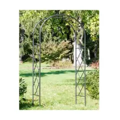 Achla Designs 92" Elegant Handcrafted Lattice Iron Garden Arbor Graphite Powder Coated Finish