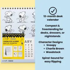 Yoobi Peanuts 6"x7.5" Desk Calendar 2025-2026 12 Months Snoopy Dance