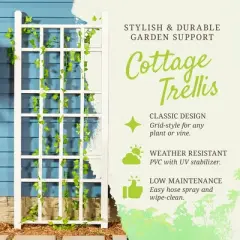 Dura-Trel Cottage 28 by 66 Inch Heavy Duty Weather Stabilized PVC Vinyl Outdoor Garden Patio Trellis with Wall Mounting Screws and Spacers, White