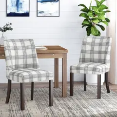 2pk Harman Contemporary Upholstered Plaid Dining Chairs Gray/Light Beige/Brown - Christopher Knight Home
