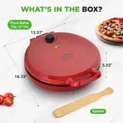 NutriChef 12'' Electric Pizza Maker with Non-Stick Plate & Cool Touch Handle (NCSW837RED) - Red