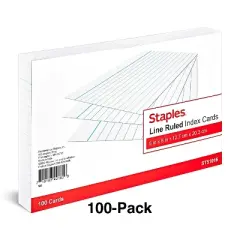 Staples Lined Index Cards 5" x 8" White 100 Cards/Pack (ST51016-CC)