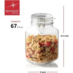Bormioli Rocco Fido Glass Jar - 67.75 oz Large Airtight Containers with Clamp Lids & Rubber Seals, BPA-Free Italian Jar - (Set of 2)