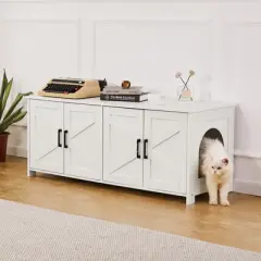 VEVOR Cat Litter Box Enclosure for 2 Cats, Litter Box Furniture Hidden with Double Rooms, Wooden Cat Box Cabinet, 47.2"L x 18.5"W x 19.7"H, White