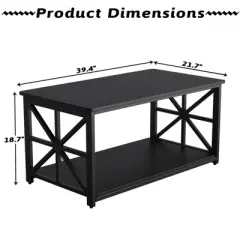 2-Tier Coffee Table for Small Spaces, X-Frame Living Room Low Coffee Table with Storage Shelf