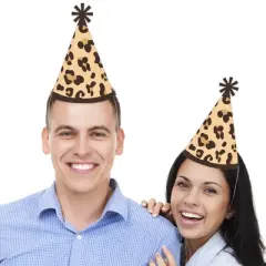 Big Dot of Happiness Leopard Print - Cone Happy Birthday Party Hats for Kids and Adults - Set of 8 (Standard Size)