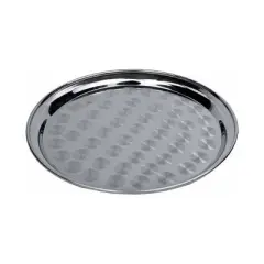 Winco Serving Tray with Swirl Pattern, Stainless Steel, Round