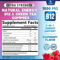 Energy Gummies Vitamin B12 1000mcg - Green Tea Natural Caffeine Support Chews - 60 Gummies By Nature's Nutrition