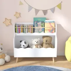 KWPZQEB Wooden Kids Bookshelf 2-Tier, Montessori Bookshelf with Legs, Scalloped Book Shelf for Bedroom Playroom Living Room, White