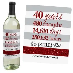Big Dot of Happiness We Still Do - 40th Wedding Anniversary Decorations for Women and Men - Wine Bottle Label Stickers - Set of 4