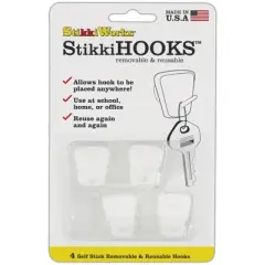 StikkiWorks StikkiHOOKS&reg;, White, 4 Per Pack, 6 Packs