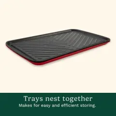 Attop Grilling Prep & Serve Trays, 17x10.5 inch BBQ Tray Safe 2 Dishwasher Safe Nesting Trays Black & Red
