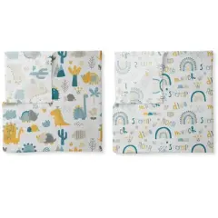 Little Dino Boys Teal/Yellow 2 pack Muslin Swaddling Blankets