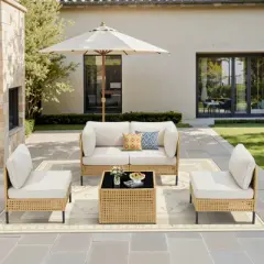 Buenhomino Patio Furniture Set &ndash; Outdoor Sectional Wicker Sofa with Cushions, All-Weather PE Rattan Conversation Set for Garden, Balcony & Poolside