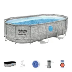 Bestway 14 Foot x 39.6 Inch Oval Above Ground Swimming Pool with 530 GPH Filter Pump and Swimming Pool Cleaning and Maintenance Accessories Kit