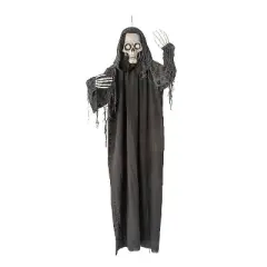5 Ft. Animated Eyes Hanging Skeleton Reaper with Black Robe Halloween Decoration