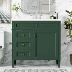 36"Bathroom Vanity with Top Sink, Modern Bathroom Storage Cabinet with 2 Drawers and a Tip-out Drawer