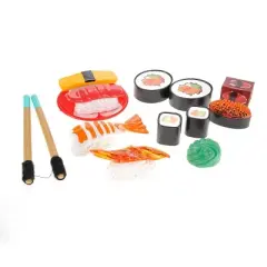 JuzToys 21pcs Japanese Sushi Toy Bento Box &ndash; Pretend Play Cutting Food Toy Set for Kids Kitchen Playset &ndash; Black/Red
