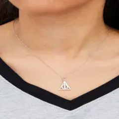 Harry Potter Womens Sterling Silver Deathly Hallows Pendant Necklace, 18"