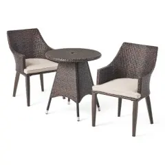 Christopher Knight Home Hillhurst Outdoor Round Wicker 3 Piece Bistro Set