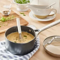 1.5qt Nonstick Hard Anodized Aluminum Sauce Pan with Straining Lid Dark Gray - Figmint&trade;