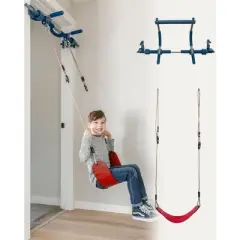 Gym1 2-Piece Doorway Gym for Kids, Includes Door Sensory Swing, Indoor Pull-Up Bar for Adults, Holds Up to 300 Lbs, Red