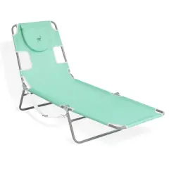 Ostrich Chaise Lounge Outdoor Portable Folding 4 Position Recliner Chair for Beach, Patio, Camp, and Pool with Carrying Strap, Teal (2 Pack)