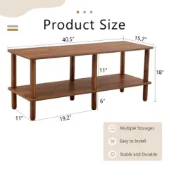 Modern 2-Tier Coffee Table for Living Room Furniture, Center Table with Open Storage Shelf, Rounded Rubberwood legs