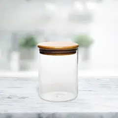 Amici Home Yosemite Glass Canister, Food Storage Jar with Airtight Seal Wood Lid, Modern Design Jar for Dry Food, Tea, Coffee, Spices