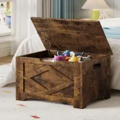 23.6" Storage Chest, Wooden Storage Bench with Safety Hinge, Easy Assembly, Large Toy Chest for Entryway, Living Room, Bedroom