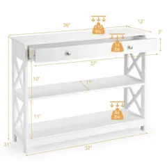 Costway 3-Tier Console Table X-Design Sofa Entryway Table with Drawer & Shelves Gray\ Espresso