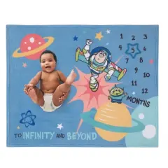 NoJo Disney Toy Story Blue, Orange, and Yellow To Infinity and Beyond Super Soft Photo Op Milestone Baby Blanket