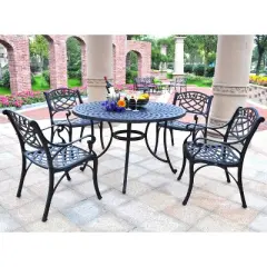 Sedona 46" 5pc Outdoor Dining Set with Armchairs - Black - Crosley