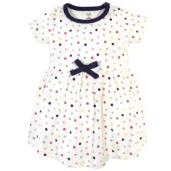 Touched by Nature Baby and Toddler Girl Organic Cotton Short-Sleeve Dresses 2pk, Colorful Dot